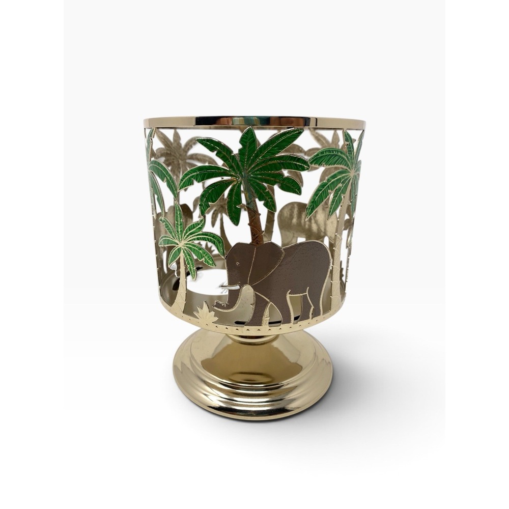 Bath & Body Works ELEPHANT PALM TREE GOLD 3 Wick Candle Holder Sleeve Pedestal